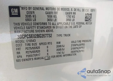 2011 Chevrolet Silverado 1500 Lt z USA, uszkodzony, nr VIN 3GCPCSE02BG267732